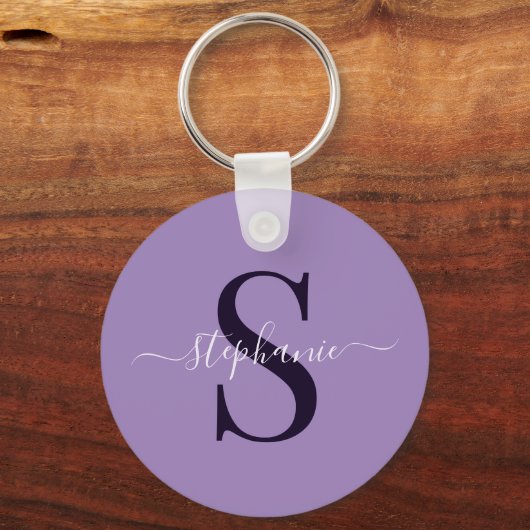 Paarse monogram Initiaal Voornaam Eenvoudig Klassi Sleutelhanger (Voorkant)