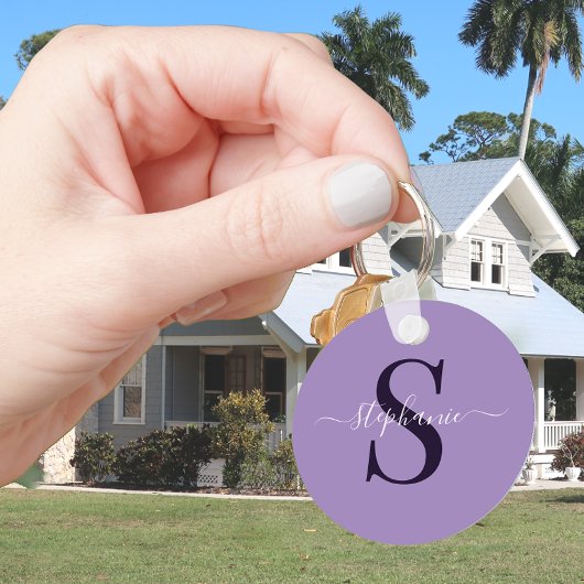 Paarse monogram Initiaal Voornaam Eenvoudig Klassi Sleutelhanger