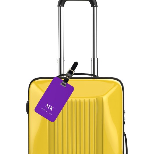Paarse monogram initialen bagagelabel