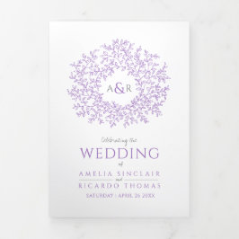 Paarse monogram kunstartikel toewijding bruiloft drieluik programma