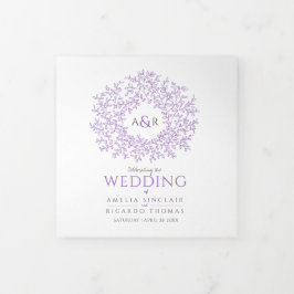 Paarse monogram kunstartikel toewijding bruiloft drieluik programma