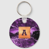 Paarse monogram marmer sleutelhanger (Voorkant)
