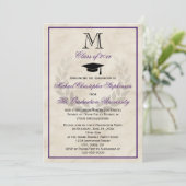 Paarse monogram met klassieke academische graad kaart (Staand voorkant)