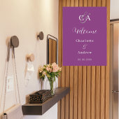 Paarse monogram moderne eenvoudige bruiloft welkom poster