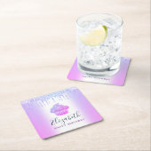 Paarse monogram naam cupcake glittersiroop schrift kartonnen onderzetters (Insitu)