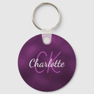 Paarse monogram naam minimalistisch elegant sleutelhanger