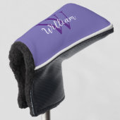 Paarse monogram naam op maat golfheadcover (3/4 voorkant)