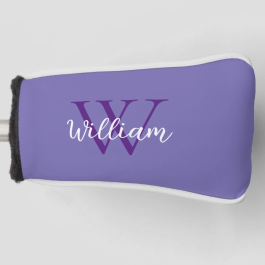 Paarse monogram naam op maat golfheadcover (Voorkant)