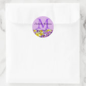 Paarse Monogram Naam Sticker met Lente Bloemen (Tas)