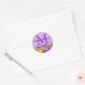 Paarse Monogram Naam Sticker met Lente Bloemen (Envelop)