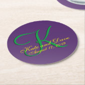 Paarse Monogram Paarse Stof Ronde Papieren Onderze Ronde Kartonnen Onderzetter (Gebogen)