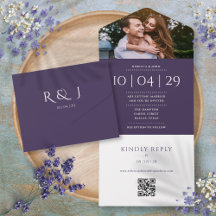 Paarse Monogram QR Code Foto Trouwdatum