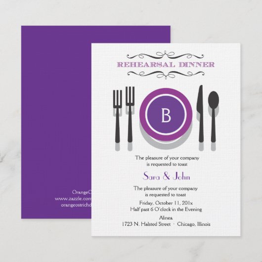 Paarse monogram repetitie binnenuit kaart (Voorkant / Achterkant)