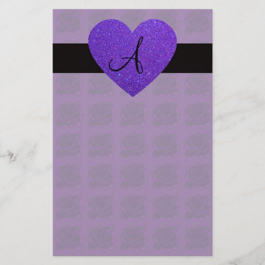 Paarse monogram roos briefpapier (Voorkant)