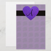 Paarse monogram roos briefpapier (Voorkant / Achterkant)