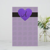 Paarse monogram roos briefpapier (Staand voorkant)