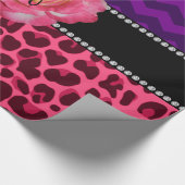 Paarse monogram roze luipaard cadeaupapier (Hoek)