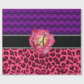 Paarse monogram roze luipaard cadeaupapier (Vlak)