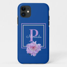 Paarse Monogram roze pioen bloem blauw