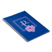 Paarse Monogram roze pioen bloem blauw Notitieboek (Rechterzijde)