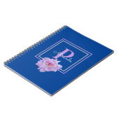 Paarse Monogram roze pioen bloem blauw Notitieboek (Linkerzijde)