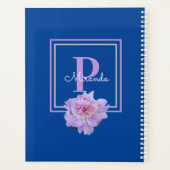 Paarse Monogram roze pioen bloem blauw Planner (Achterkant)