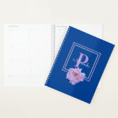 Paarse Monogram roze pioen bloem blauw Planner (Display)