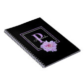 Paarse Monogram Roze Pioen Bloem Zwart Notitieboek (Rechterzijde)