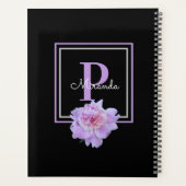 Paarse Monogram Roze Pioen Bloem Zwart Planner (Achterkant)