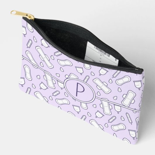 Paarse Monogram Schattigee Cartoon Pad Periode Etui (Open)