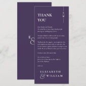 Paarse Monogram Trouwen Dank u Plaats Kaart (Voorkant / Achterkant)