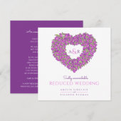 Paarse monogram tulp hart verkleinde trouw- aankondiging (Voorkant / Achterkant)