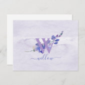 Paarse Monogram Watercolor Persoonlijke Briefpapie Bedankkaart (Voorkant / Achterkant)