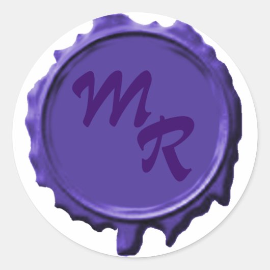 Paarse Monogram Zegel Bruiloft Stickers (Voorkant)