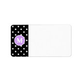 Paarse Monogram Zwart Wit Polka stippen Etiket (Voorkant)