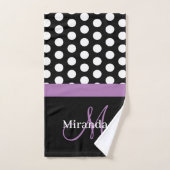Paarse monogram zwarte witte poladot bad handdoek (Handdoek)