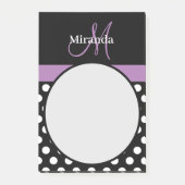 Paarse monogram zwarte witte poladot post-it® notes (Voorkant)