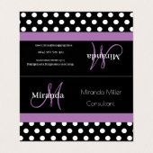 Paarse monogram zwarte witte poladot visitekaartje (Buitenkant ongevouwen)