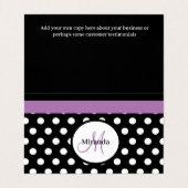 Paarse monogram zwarte witte poladot visitekaartje (Binnenkant ongevouwen)