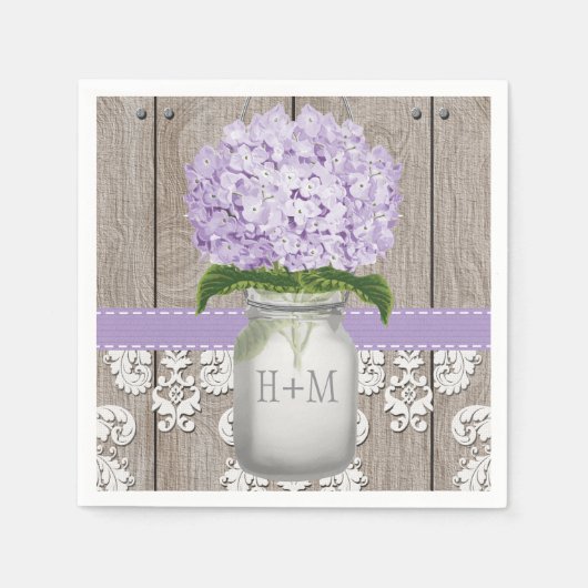 Paarse Monogrammed Hydrangea Mason Jar Servet (Voorkant)