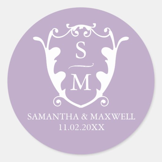 Paarse Monogrammed Wedding Stickers (Voorkant)