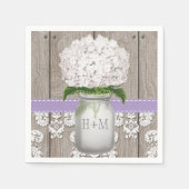 Paarse Monogrammed Witte Hydrangea Mason Jar Servetten (Voorkant)