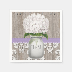 Paarse Monogrammed Witte Hydrangea Mason Jar Servetten