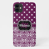 Paarse monogrammen Damask Polka Dots Pattern Case-Mate iPhone Case (Achterkant)