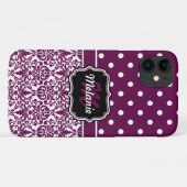 Paarse monogrammen Damask Polka Dots Pattern Case-Mate iPhone Case (Achterkant (horizontaal))