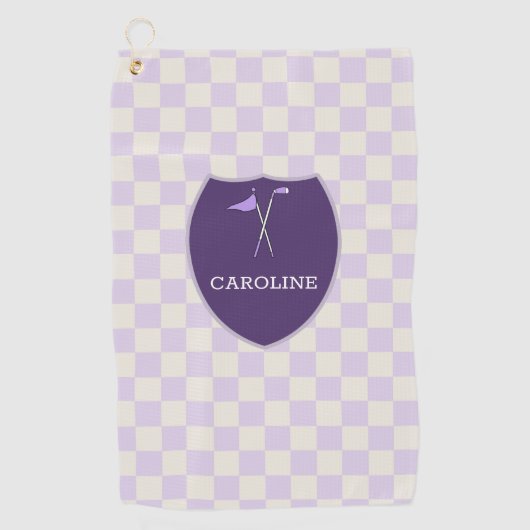 Paarse monogrammen, golfclub & golfvlag golfhanddoek (Voorkant)