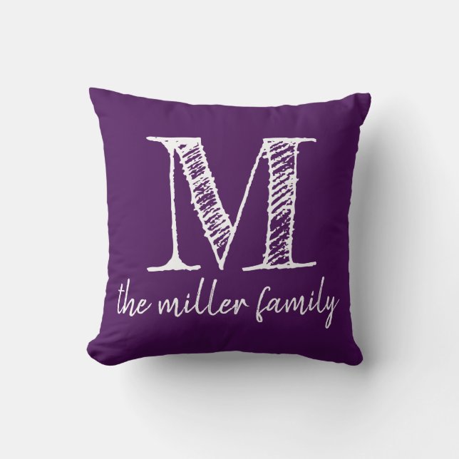 Paarse monogrammen, Pillow Chalkboard Style Kussen (Voorkant)