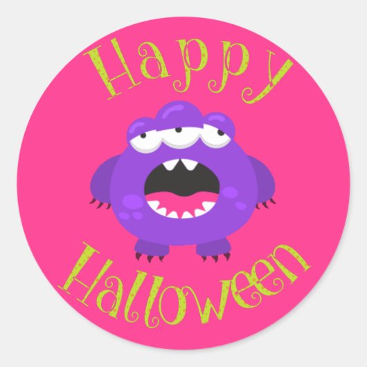 Paarse Monster Fun Kinder Halloween Party Ronde Sticker (Voorkant)