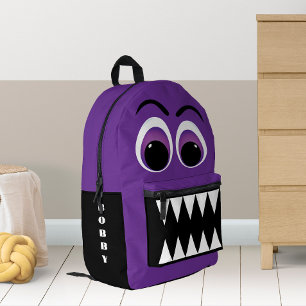 Paarse Monster Grote Ogen en Scherpe Tanden Bedrukte Rugzak