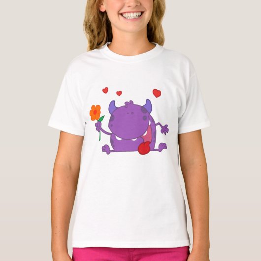 Paarse Monster In Liefde Meisjes T-shirt (Voorkant)